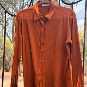 Women's Long-Sleeve Button-Down Shirt in Rust Orange